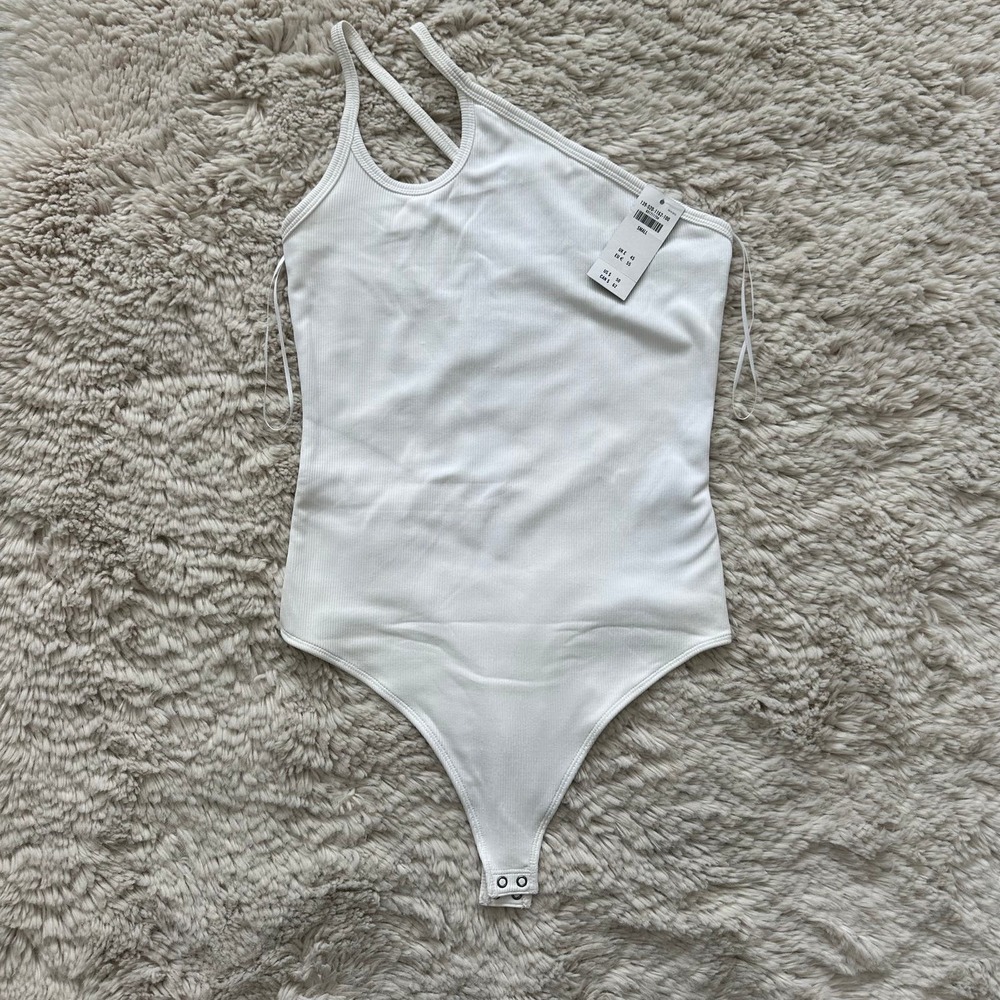 Abercrombie & Fitch One Shoulder Double Strap Thong Body Suit in White Sz Small